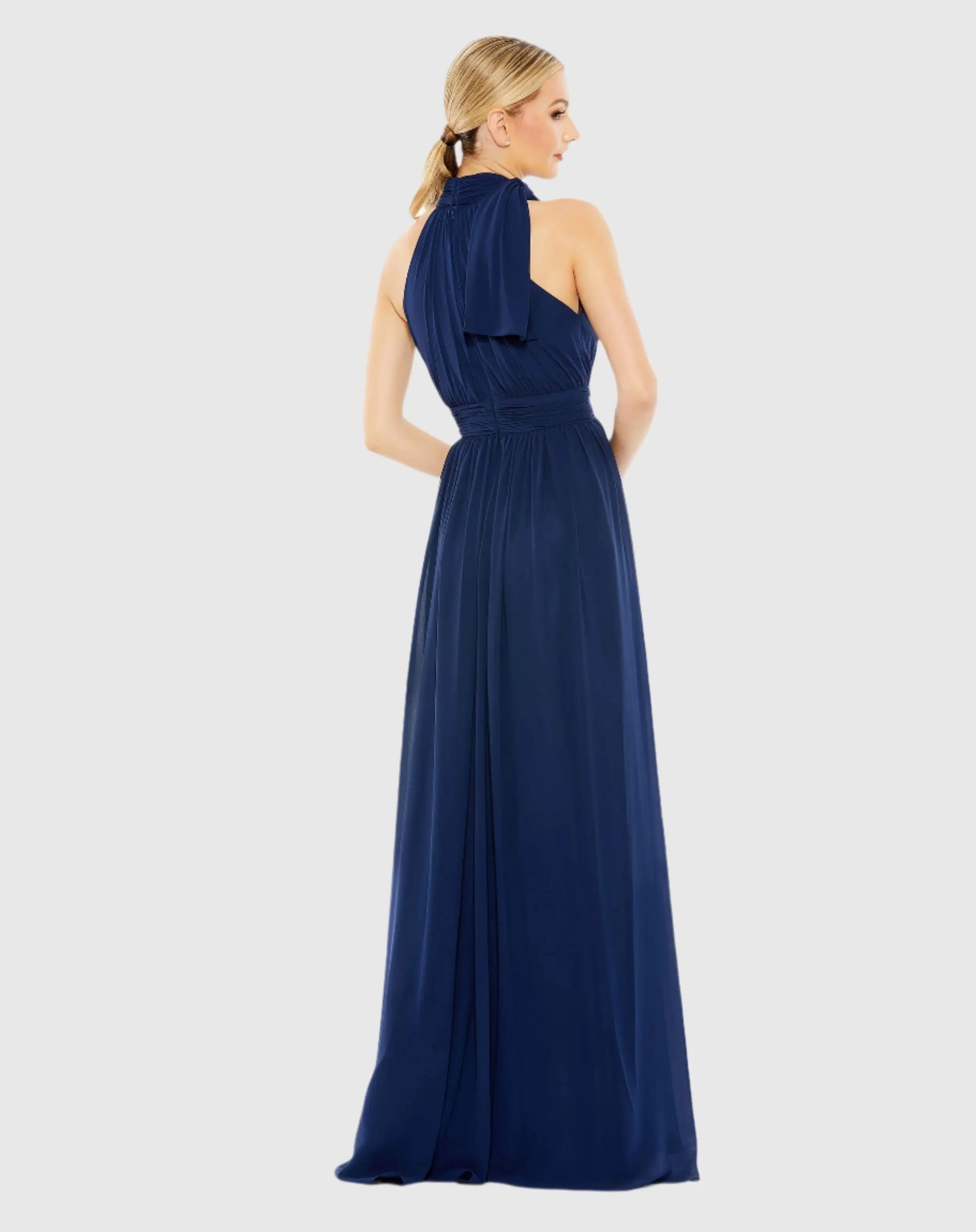Navy High Neck Chiffon Gown - Image 3