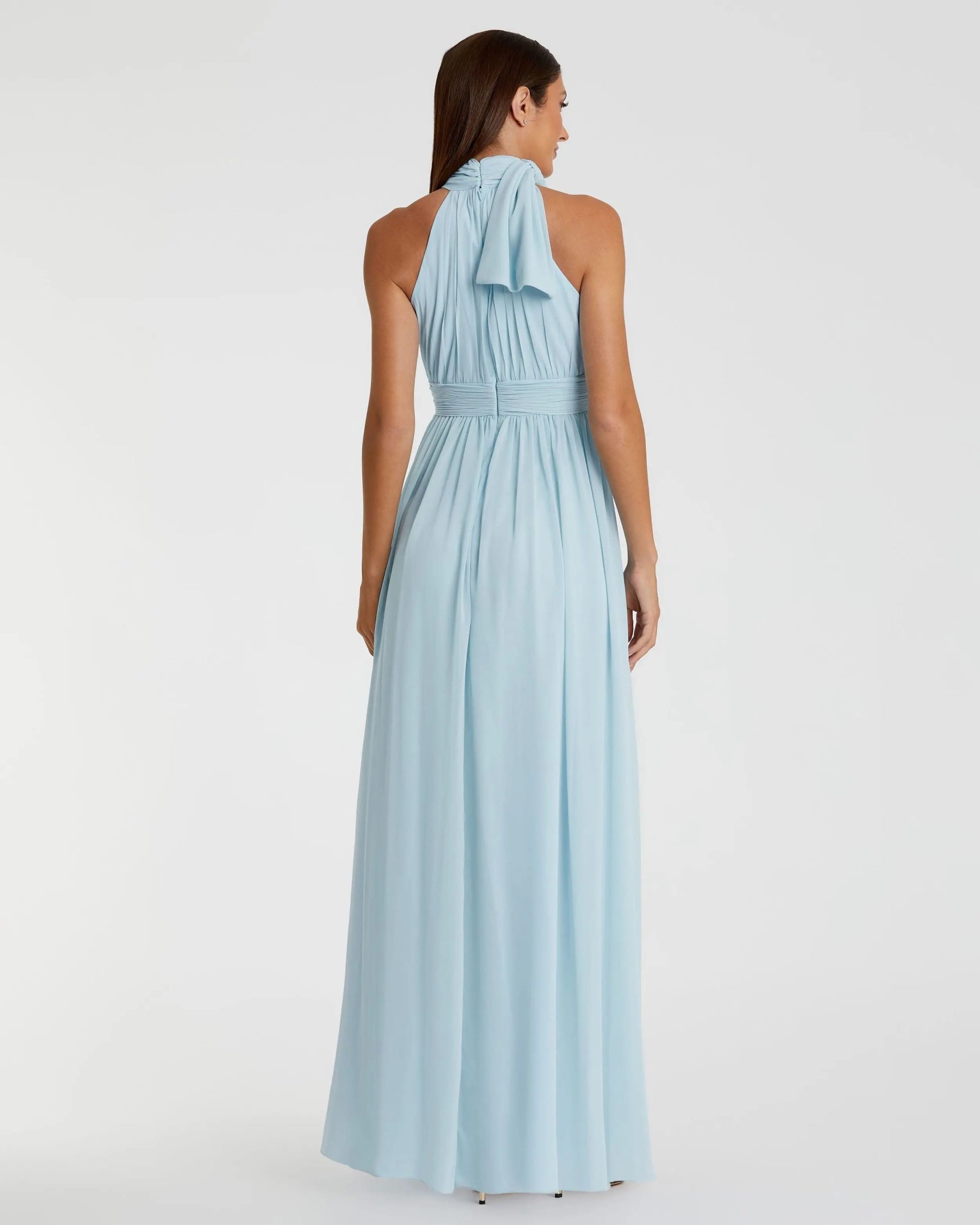 Blue High Neck Chiffon Gown - Image 3