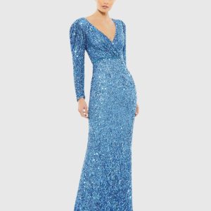 Puff Shoulder Sequined Surplice Gown