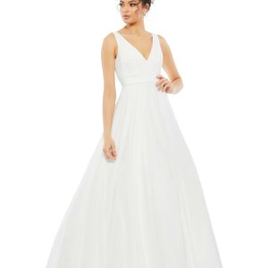 White Sleeveless V Neck Chiffon Ball Gown