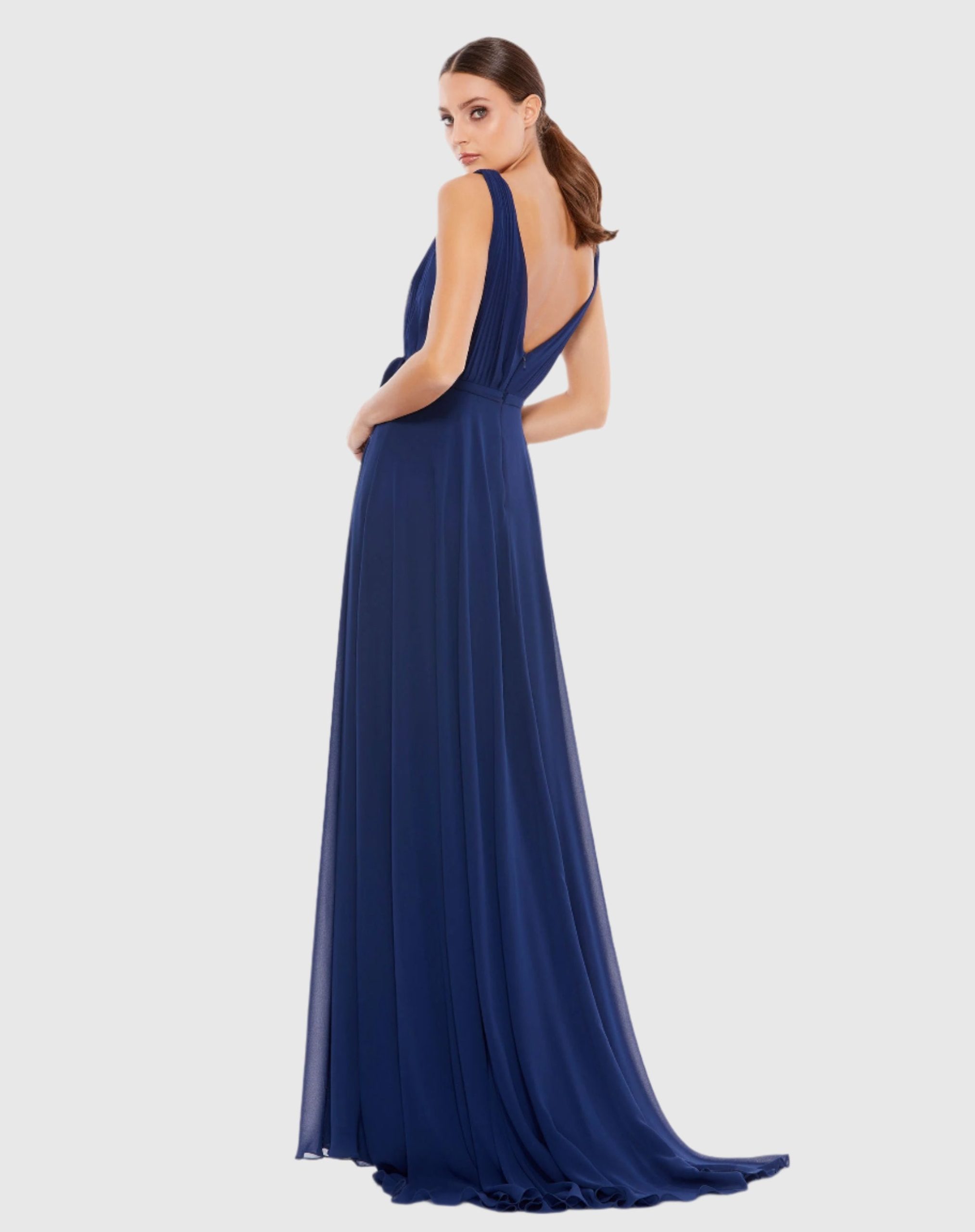 Navy Sleeveless V-Neck Chiffon Gown - FINAL SALE - Image 3