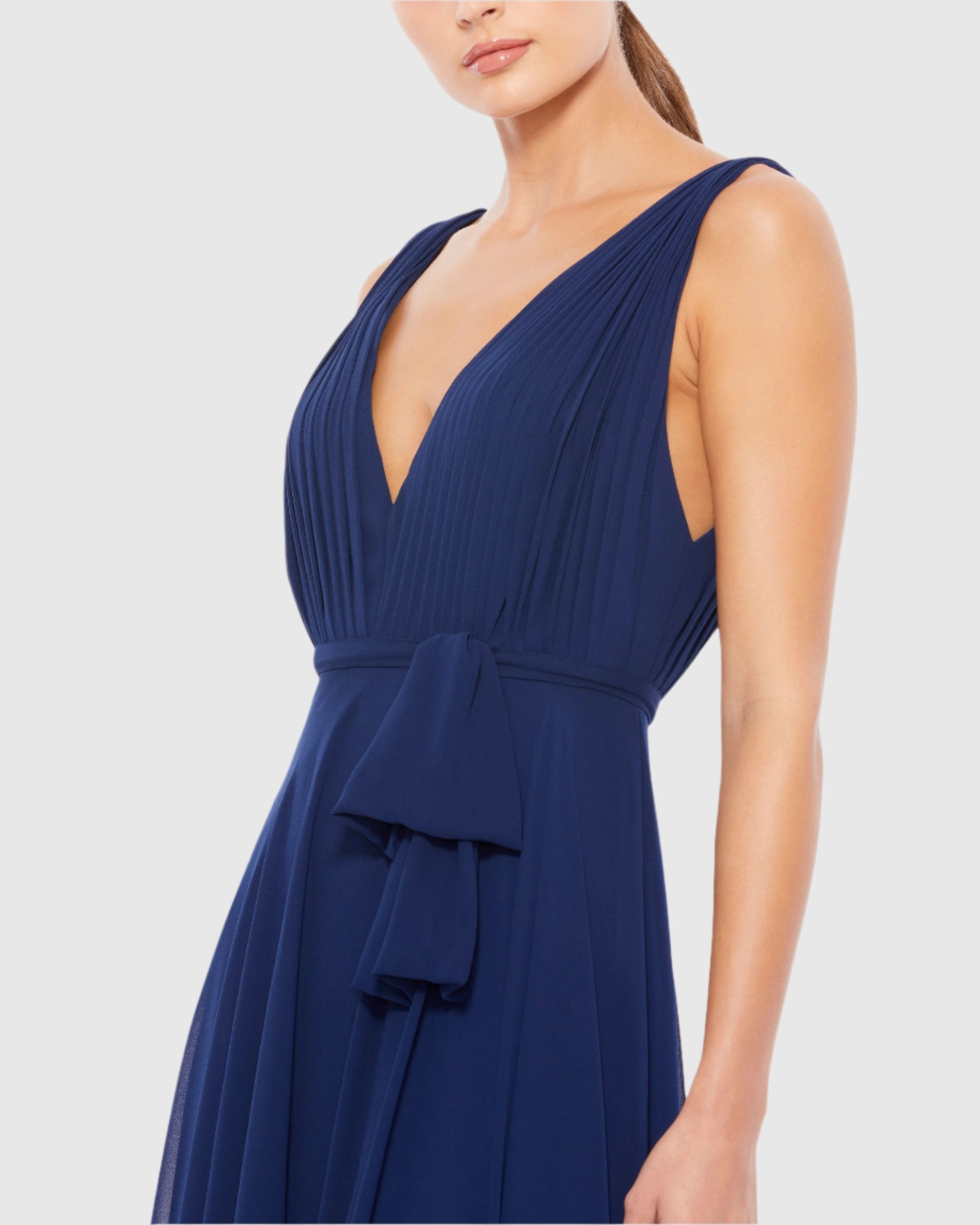 Navy Sleeveless V-Neck Chiffon Gown - FINAL SALE - Image 2