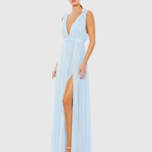 Sleeveless Pleated Chiffon V-Neck Gown
