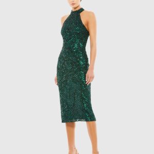Green Embellished Halter Midi Dress - FINAL SALE