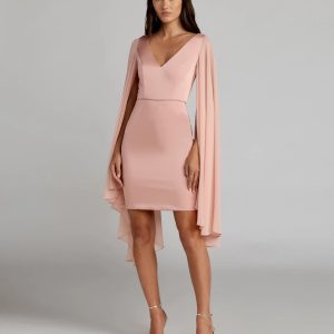 Pink V-Neck Cape Sleeve Mini Dress