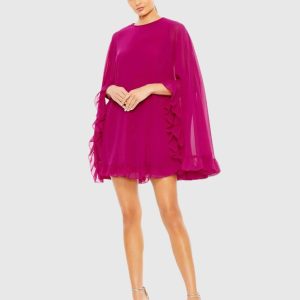 Pink High Neck Ruffle Hem Cape Mini Dress