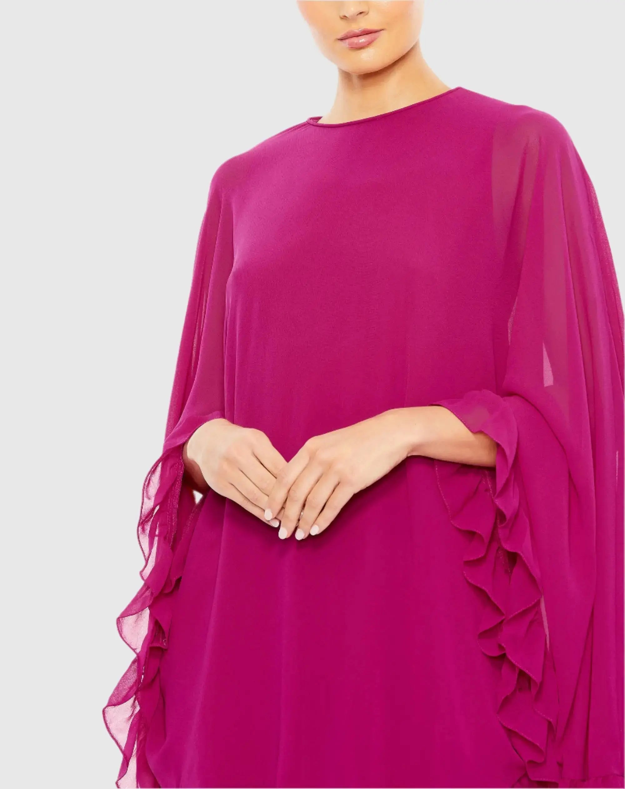 Pink High Neck Ruffle Hem Cape Mini Dress - Image 2