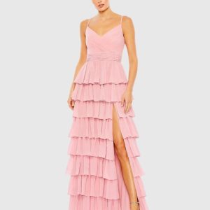 V-Neck Sleeveless Gown with Ruffled Skirt