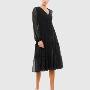 Ruched V-Neck Tiered Midi Dress