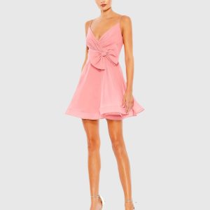 Pink Faux Wrap Bow Detail Flowy Mini Dress