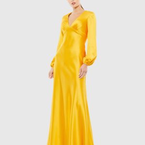 Charmeuse Empire Waist Blouson Sleeve Gown