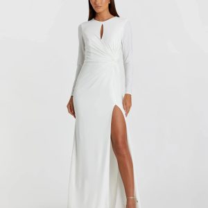 Long Sleeve Keyhole Draped Gown