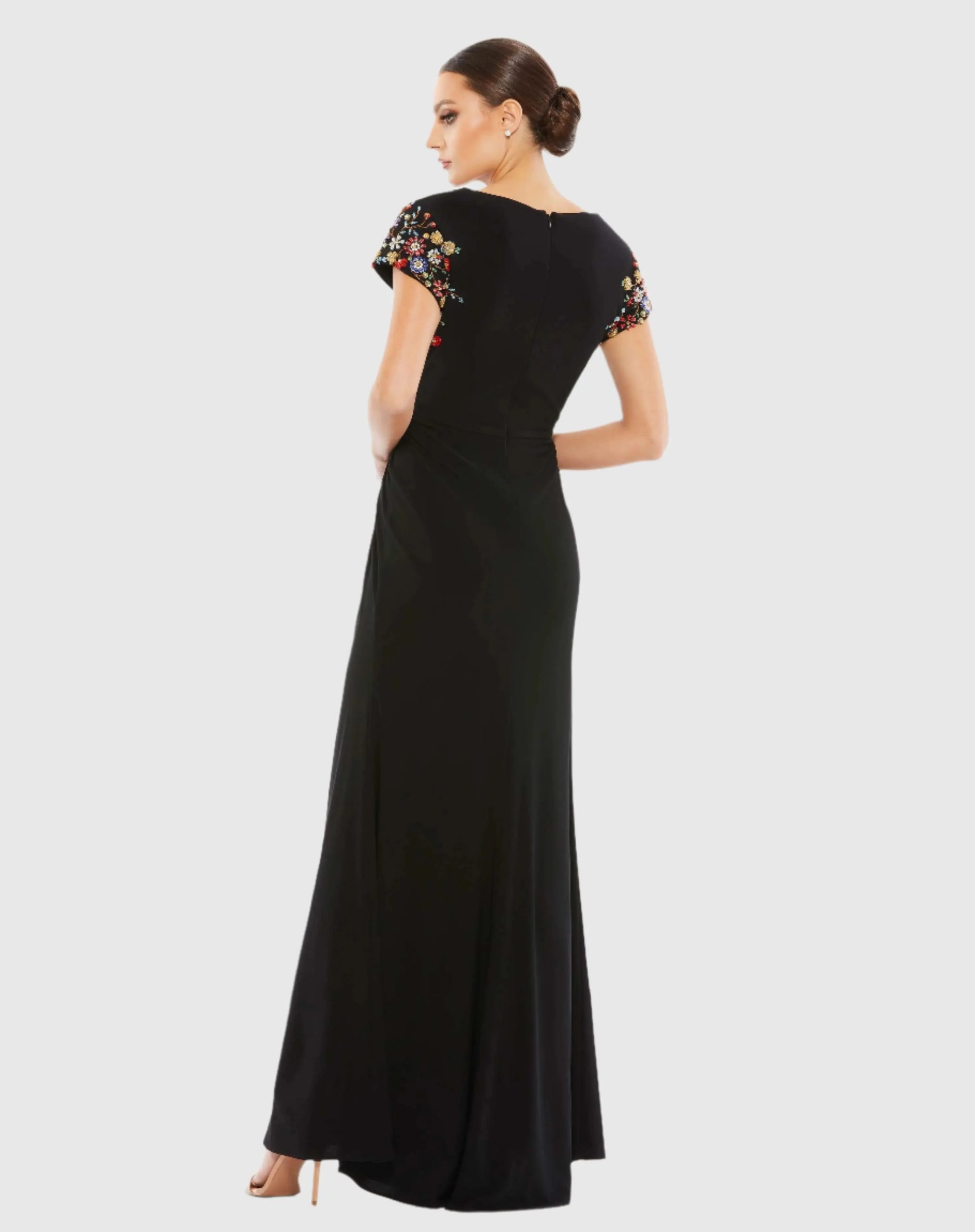 Black Embellished Sleeve Jersey Wrap Gown - Image 3