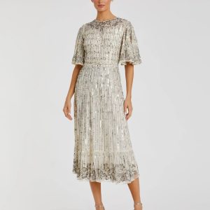 Silver Flounce Sleeve Midi Dress - FINAL SALE