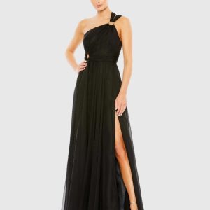 Strappy One Shoulder A Line Gown