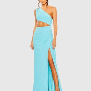 Cut Out One Shoulder Ruched Back Gown