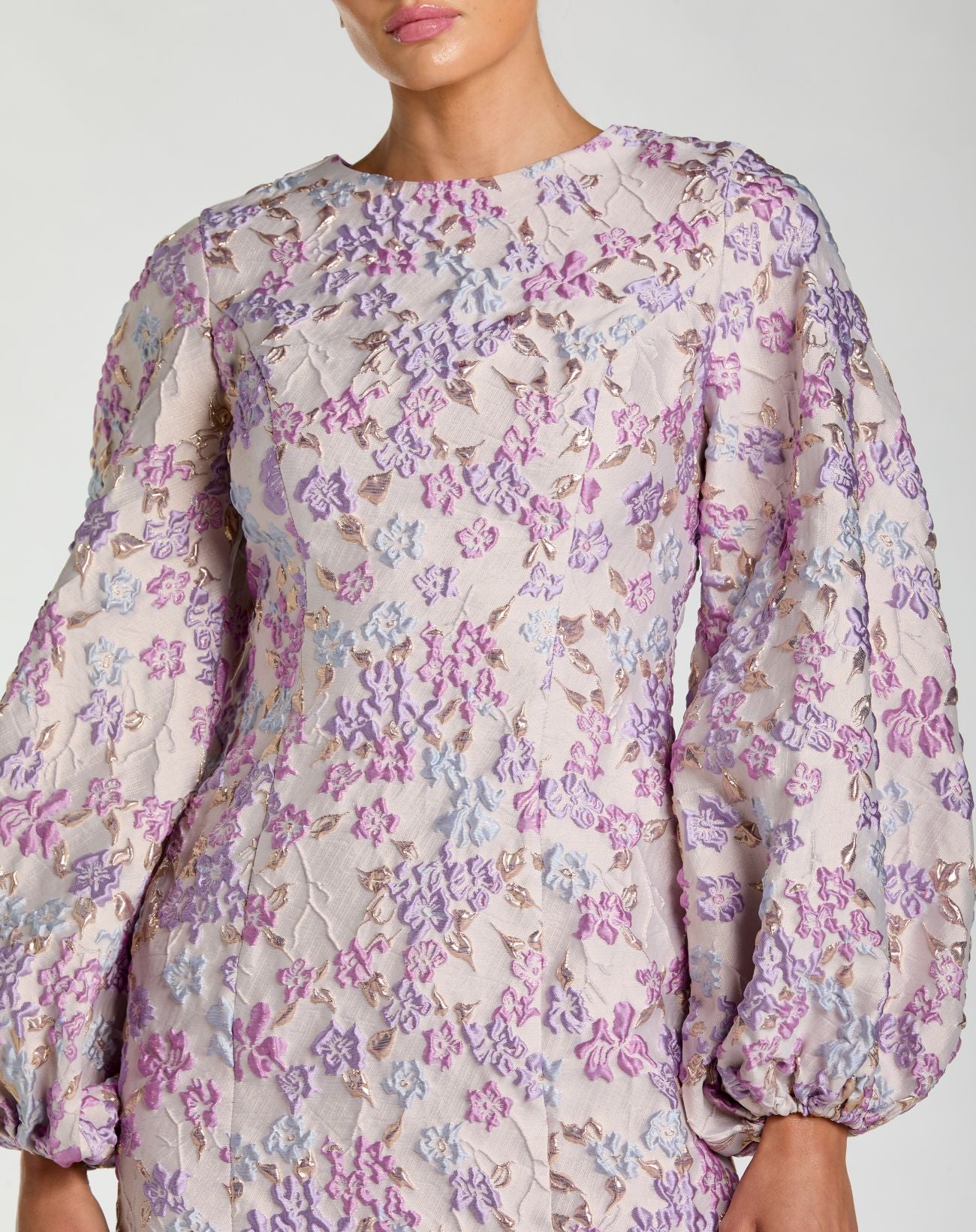 Brocade Balloon Sleeve Fitted Mini Dress - Image 2