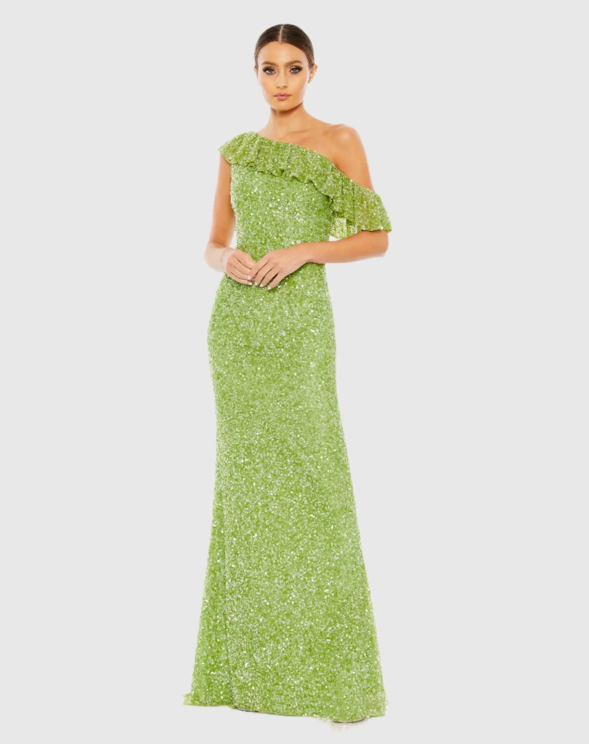 Sequined Drop Shoulder Trumpet Gown - Image 2