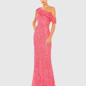Sequined Drop Shoulder Trumpet Gown