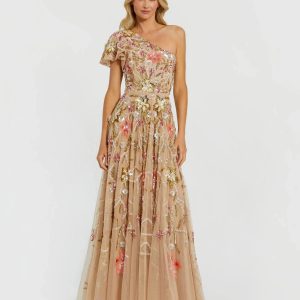 One Shoulder Embellished A-Line Gown
