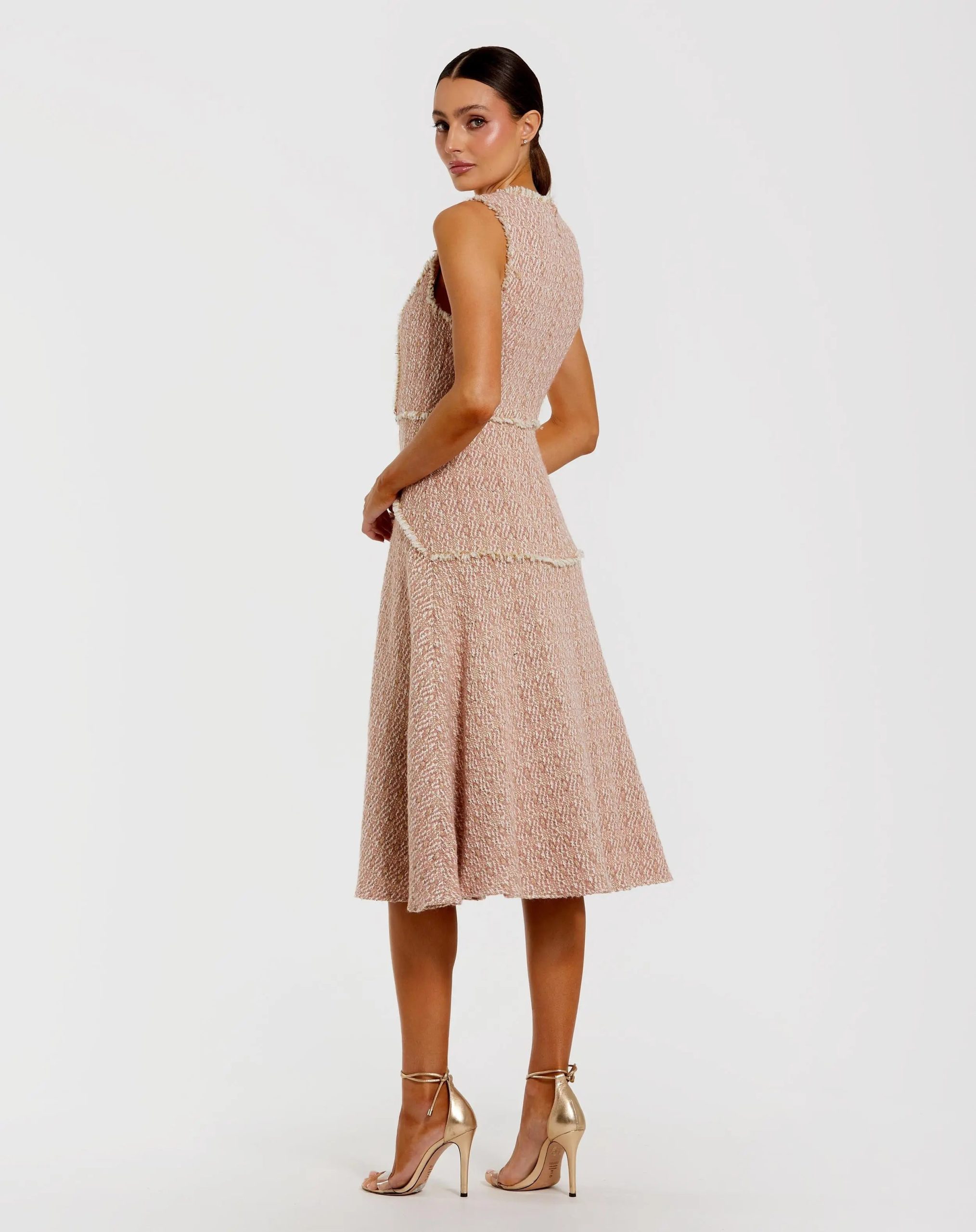 Light Pink Boucle Sleeveless Button Up Midi Dress - Image 3