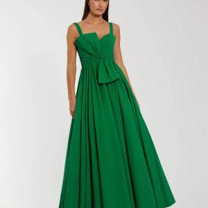 Green Sleeveless Corset Ball Gown With Bow