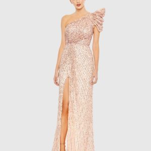 Embellished Puff One Shoulder Gown