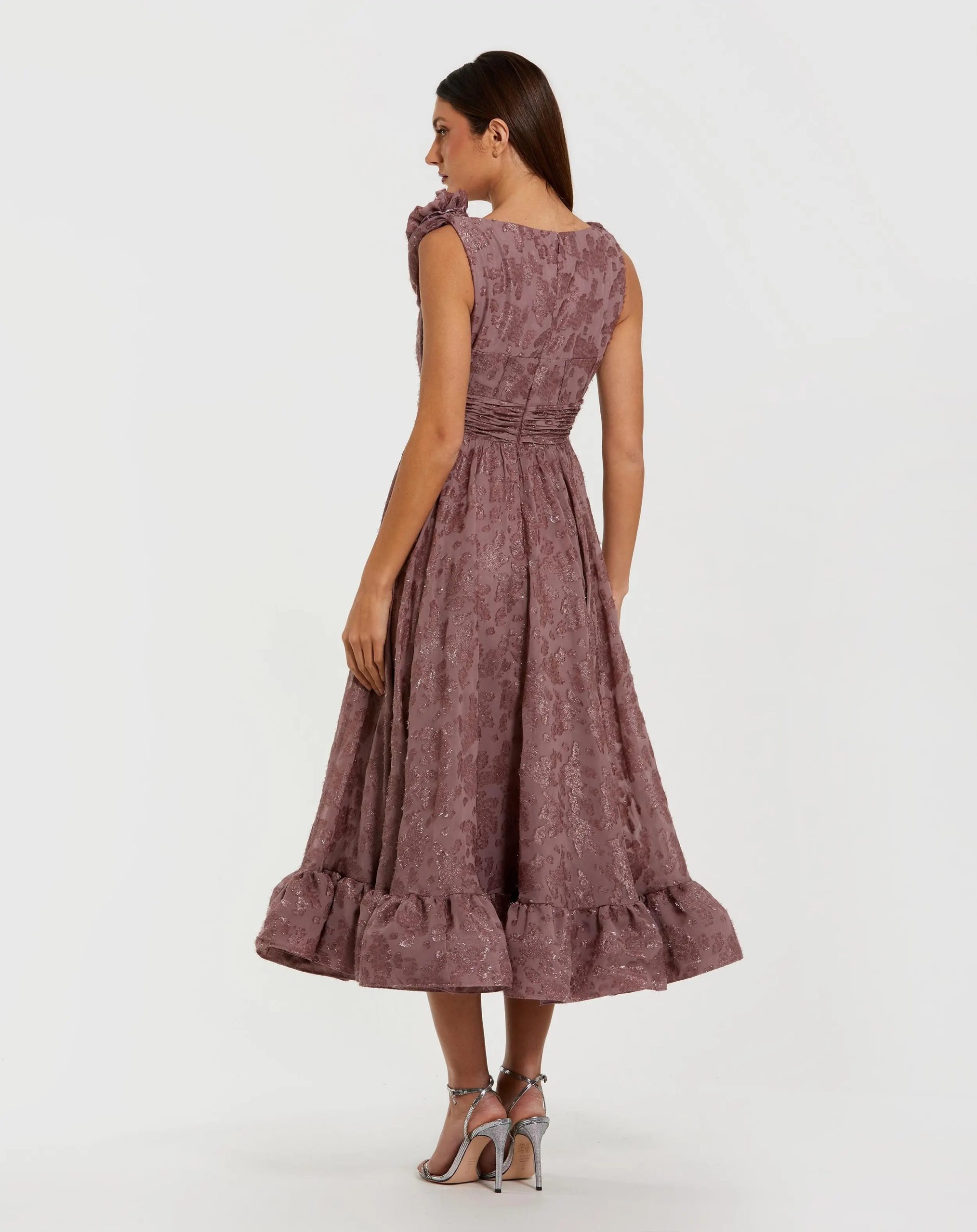 Mauve Sleeveless Cowl Neck Chiffon Midi Dress - Image 3
