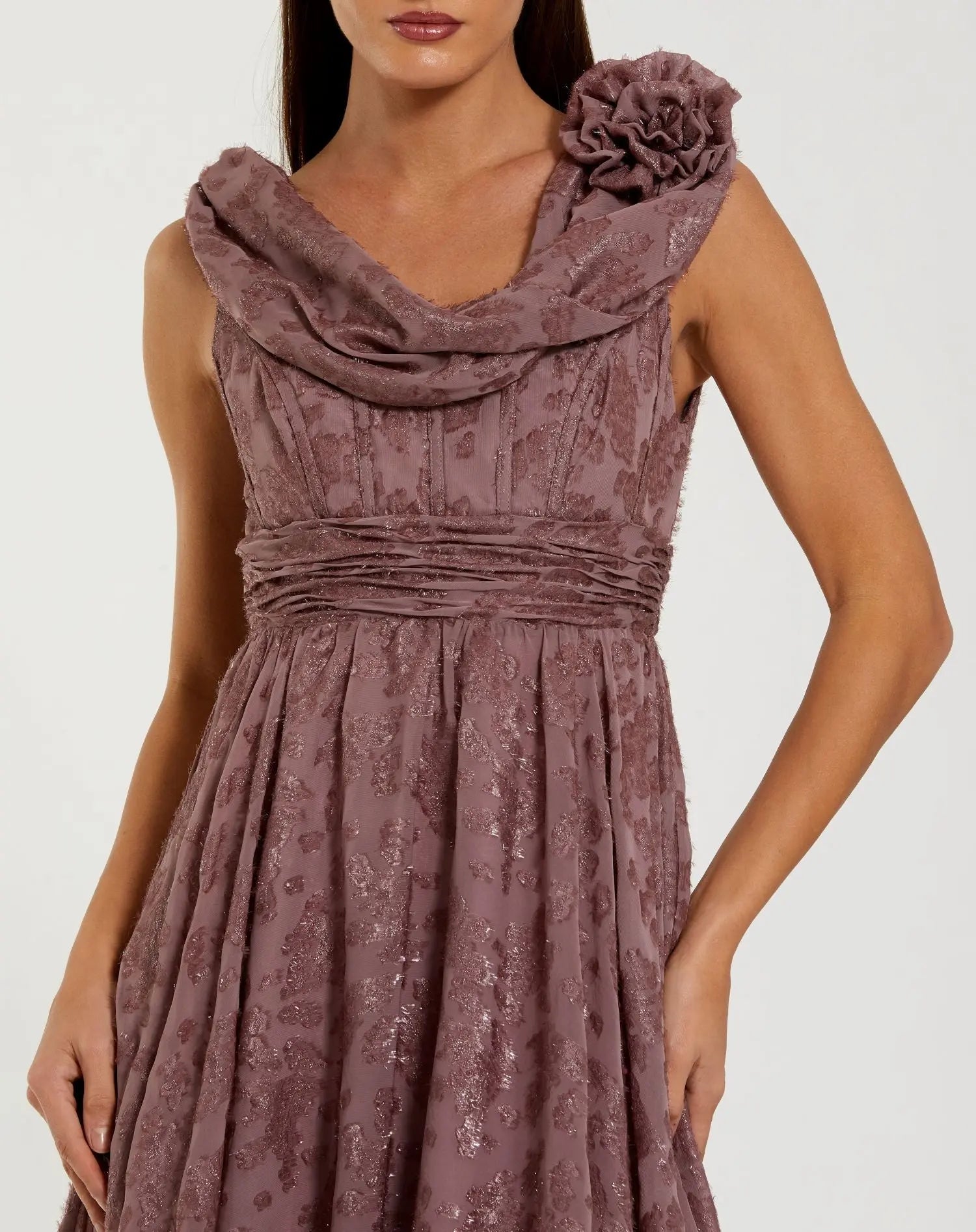 Mauve Sleeveless Cowl Neck Chiffon Midi Dress - Image 2