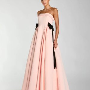 Pink Satin Strapless Ball Gown With Bow Details