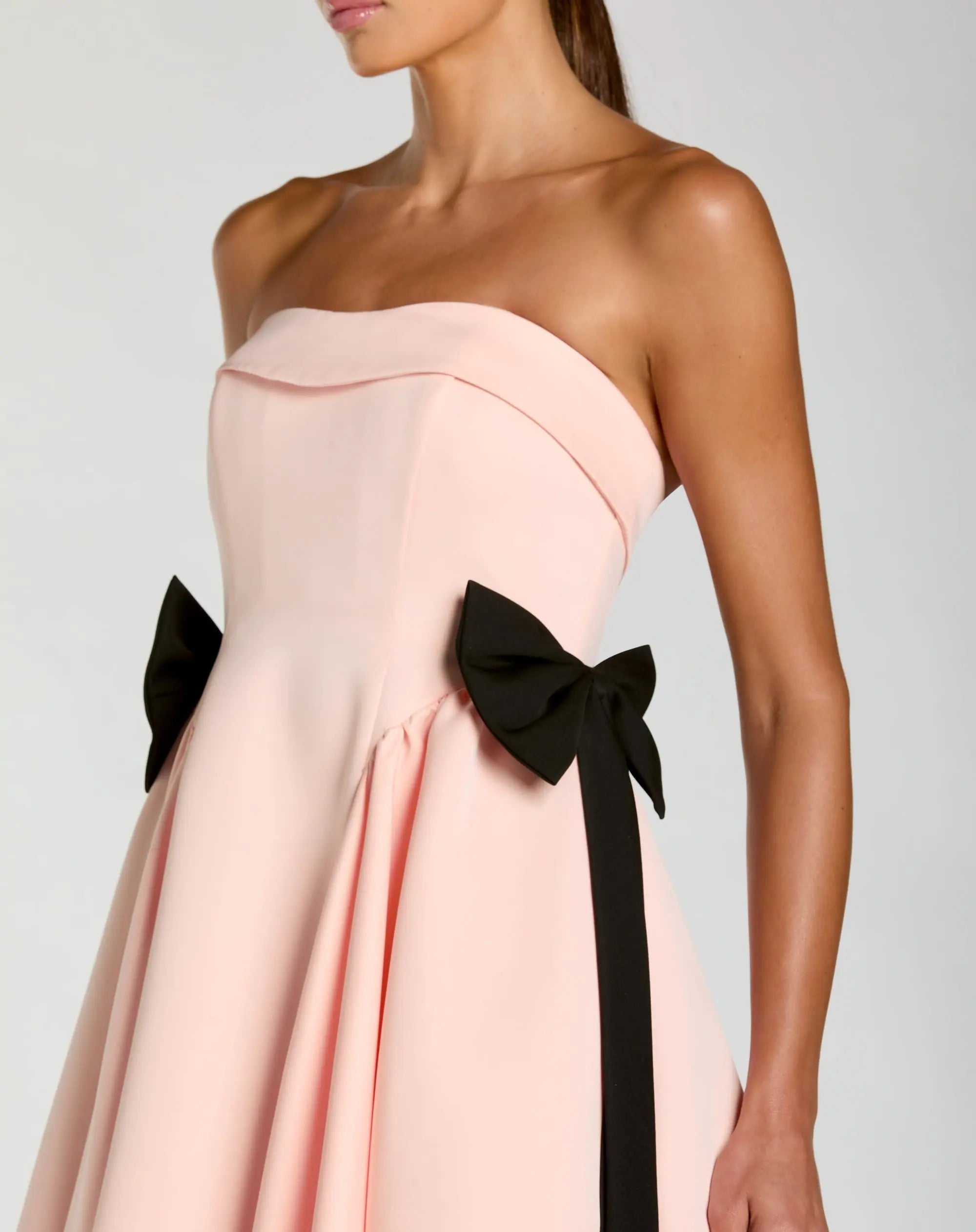 Pink Satin Strapless Ball Gown With Bow Details - Image 2