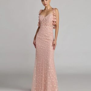 Pink Sweetheart Neck Embellished Gown With Floral Detail