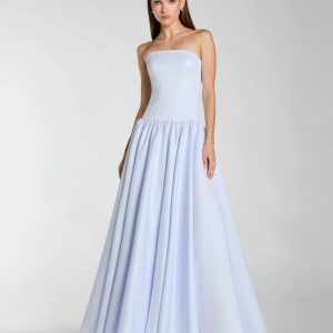 Light Purple Strapless Satin Drop Waist Ball Gown