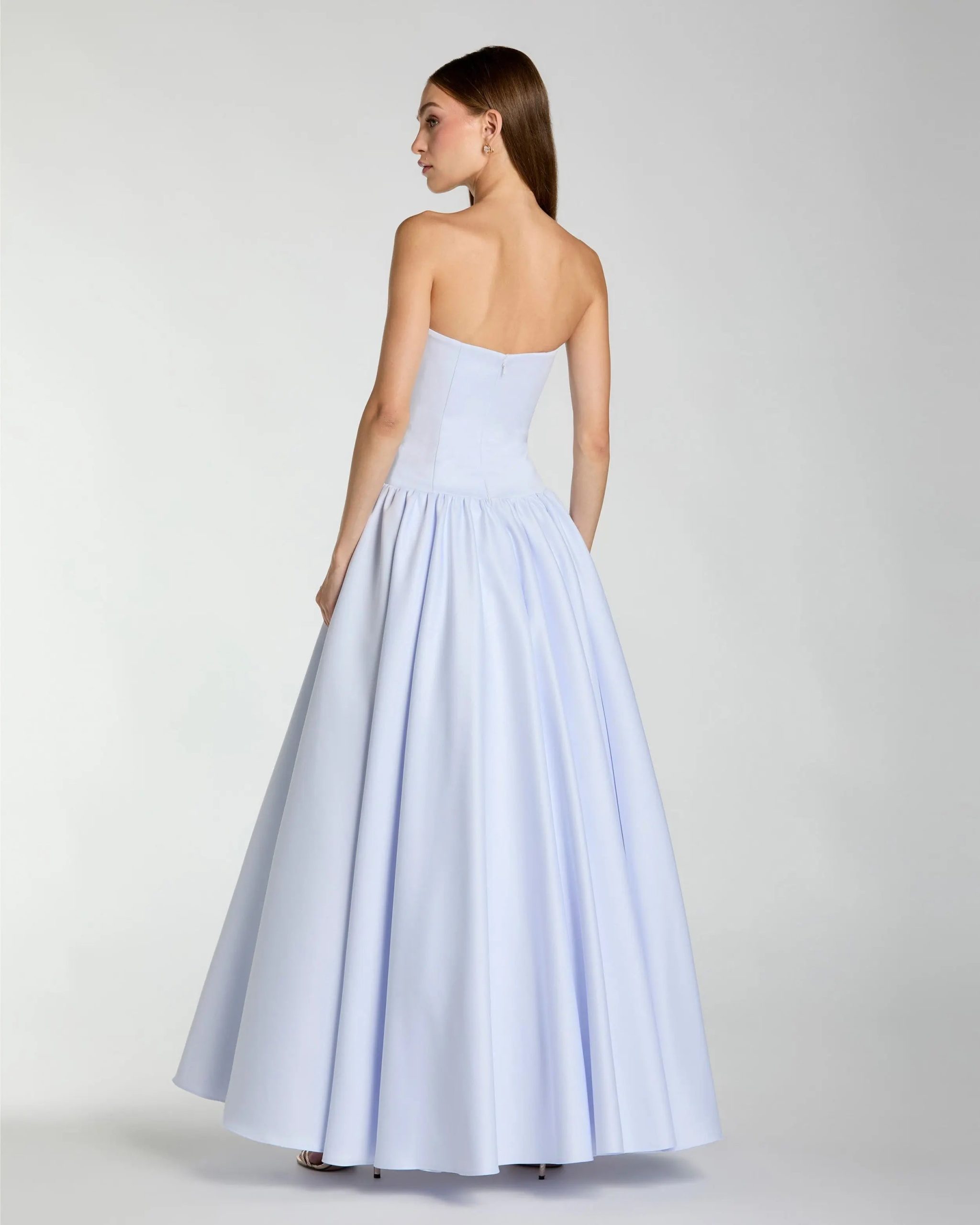 Light Purple Strapless Satin Drop Waist Ball Gown - Image 3