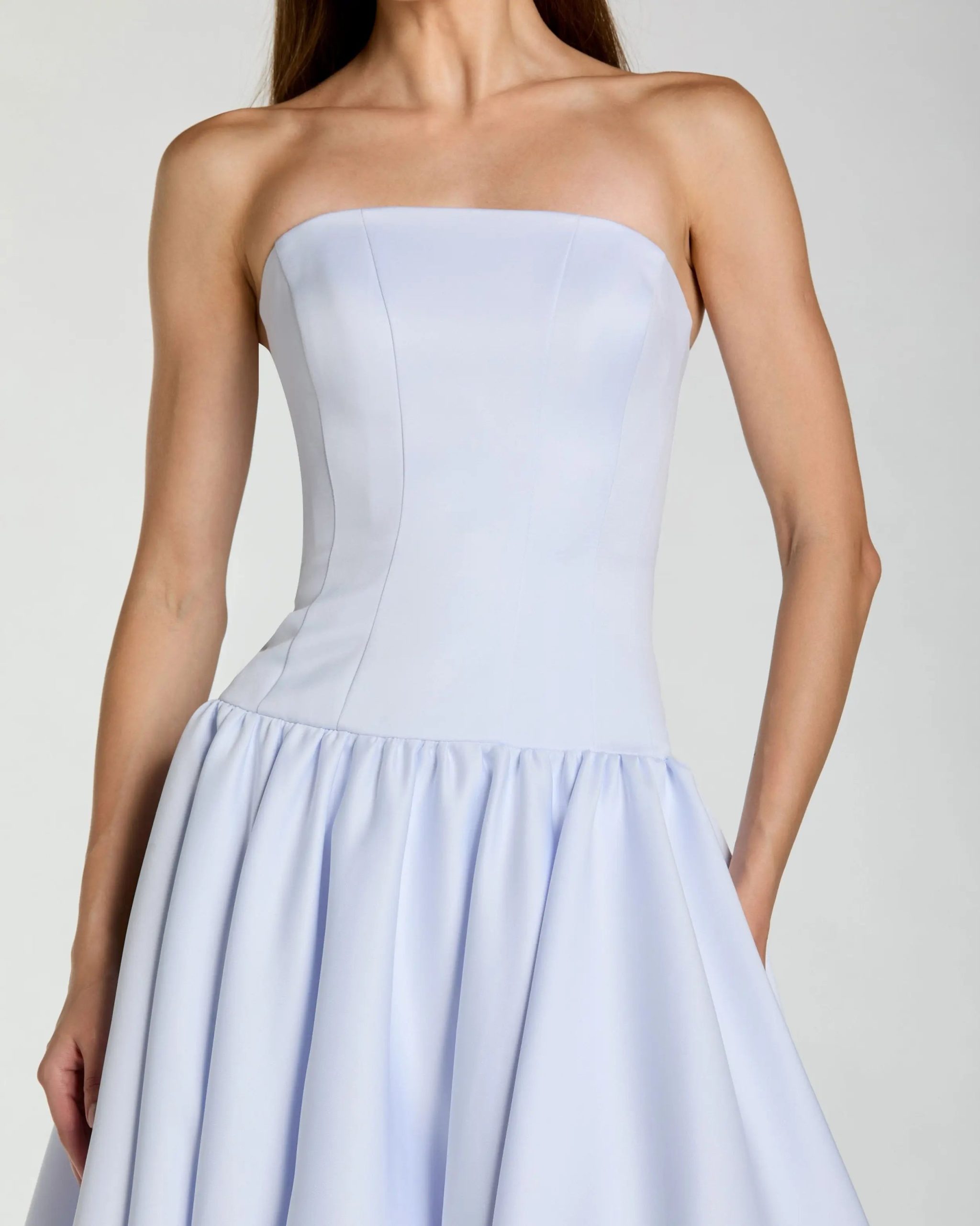 Light Purple Strapless Satin Drop Waist Ball Gown - Image 2