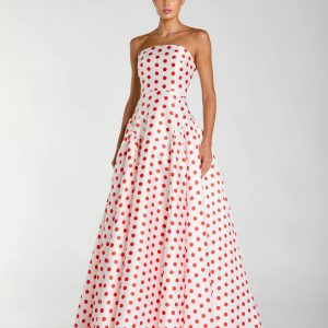 White Strapless Polka Dot Mikado Ball Gown