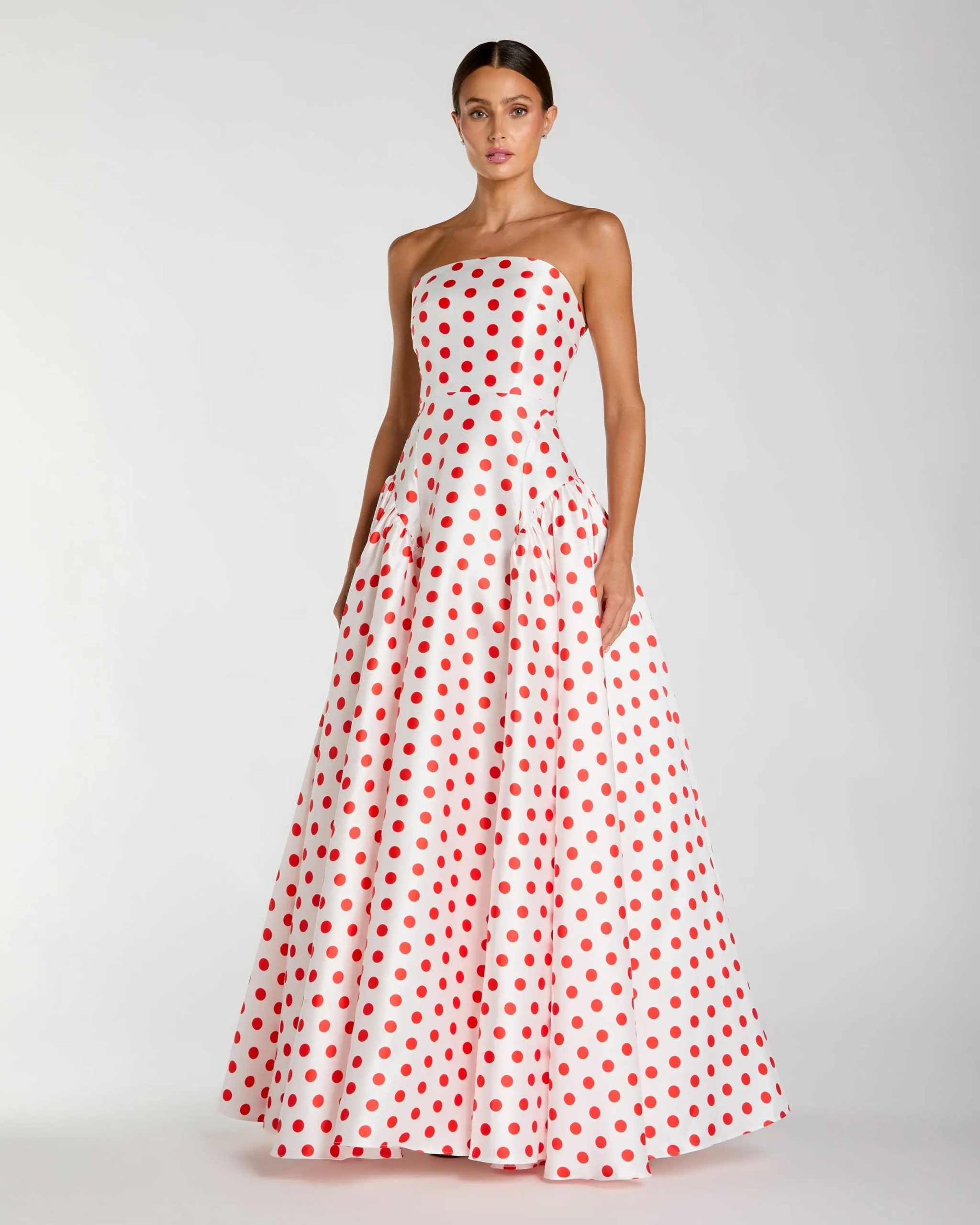 White Strapless Polka Dot Mikado Ball Gown