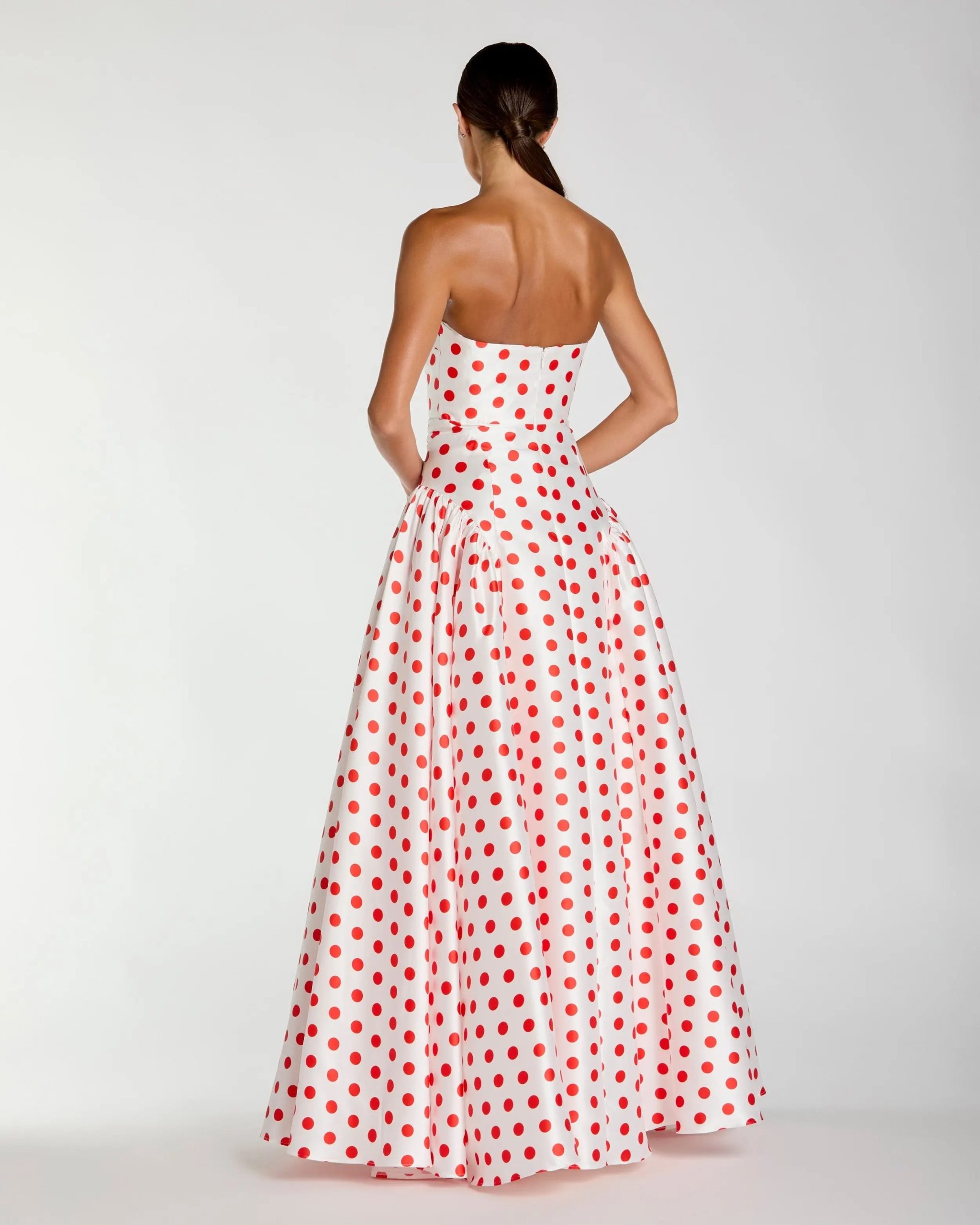 White Strapless Polka Dot Mikado Ball Gown - Image 3