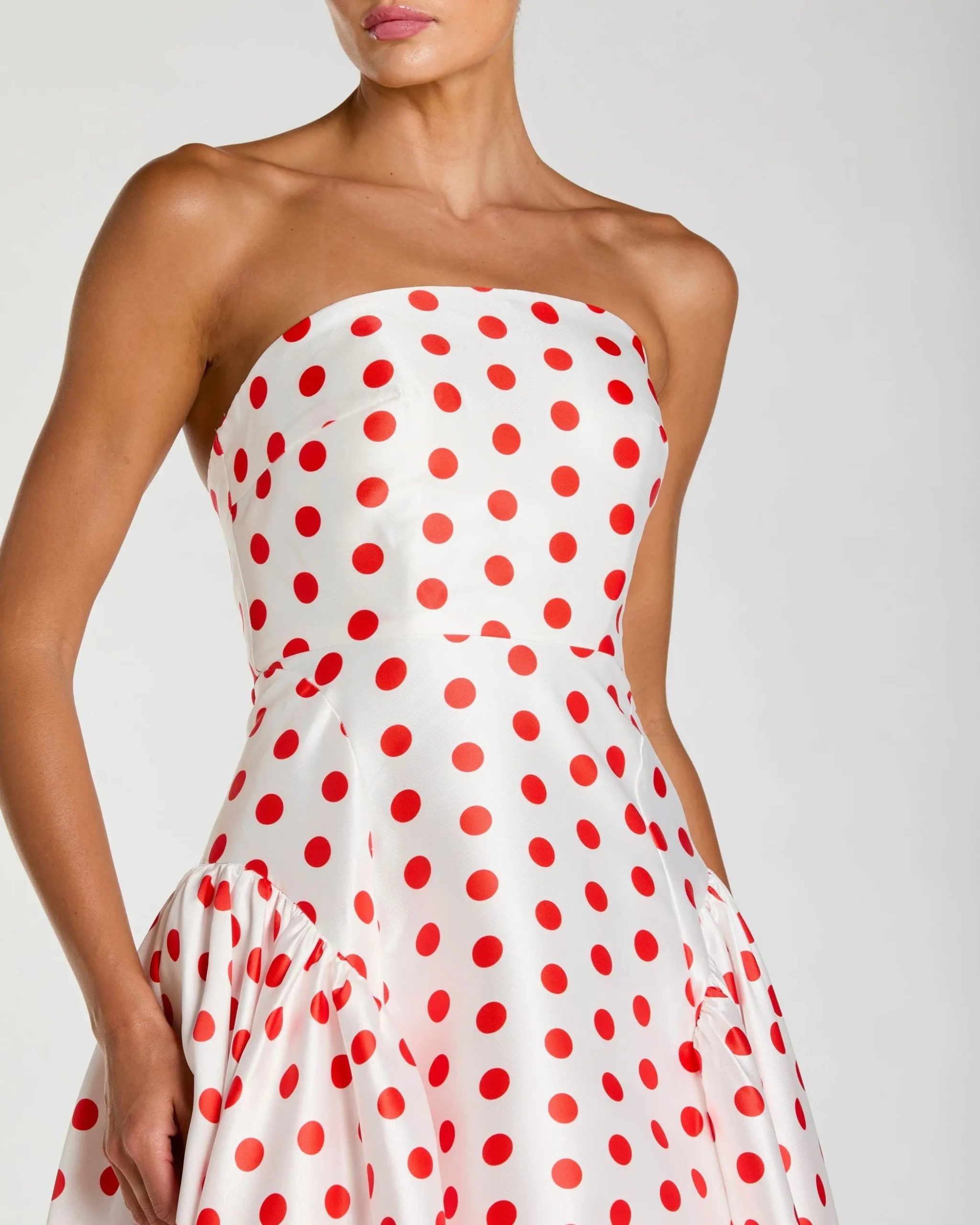 White Strapless Polka Dot Mikado Ball Gown - Image 2