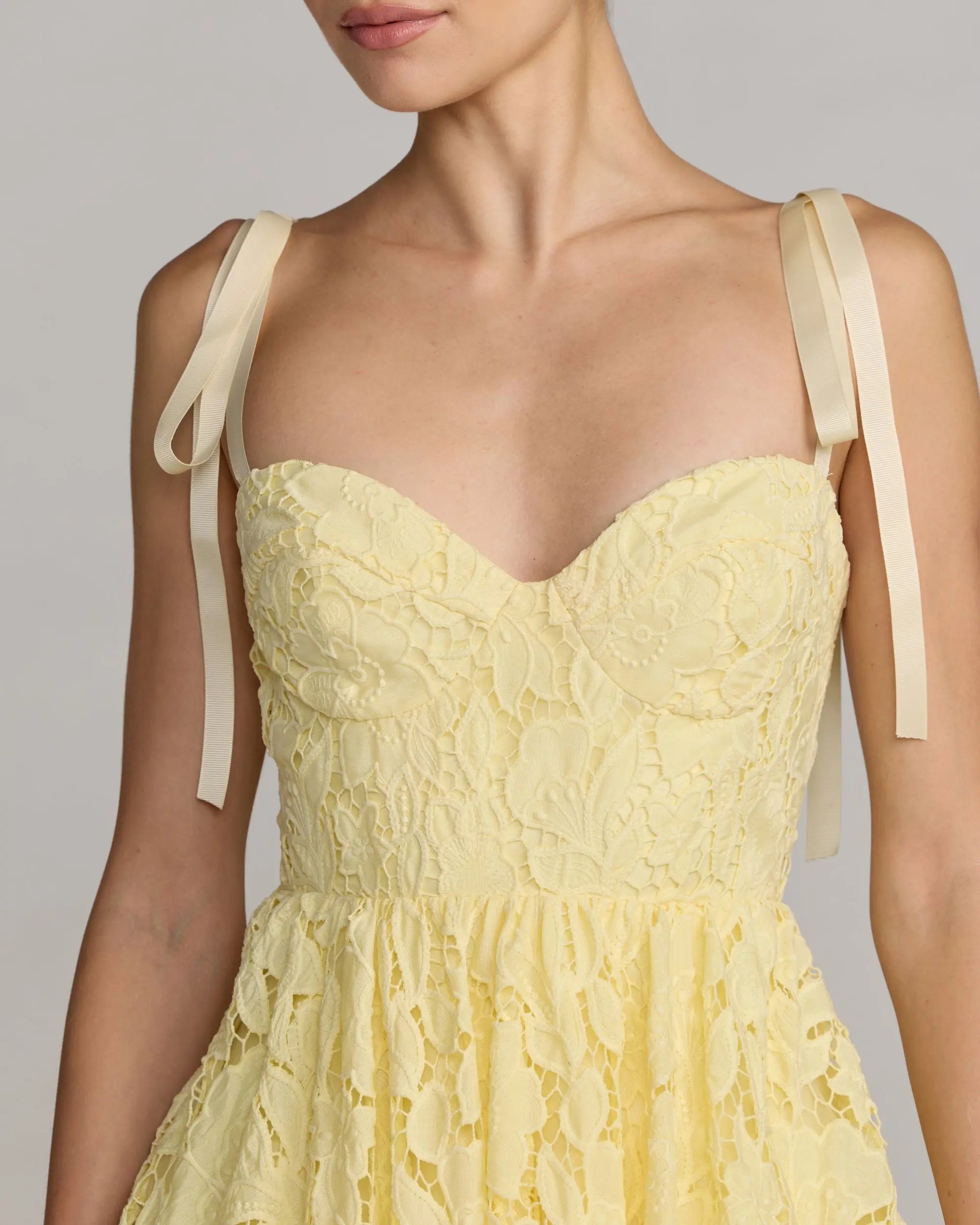 Yellow Lace Bow Strap Midi Dress - Image 2