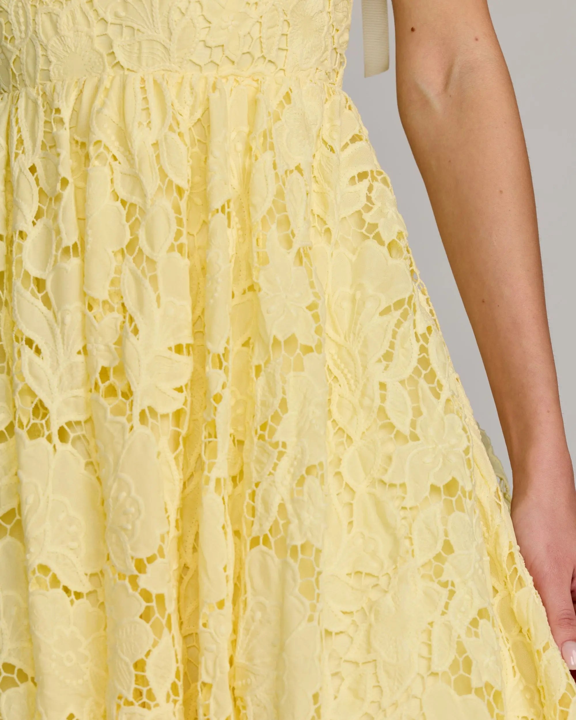 Yellow Lace Bow Strap Midi Dress - Image 3