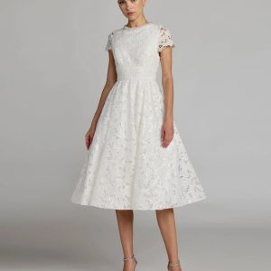White Embroidered Lace A Line Midi Dress
