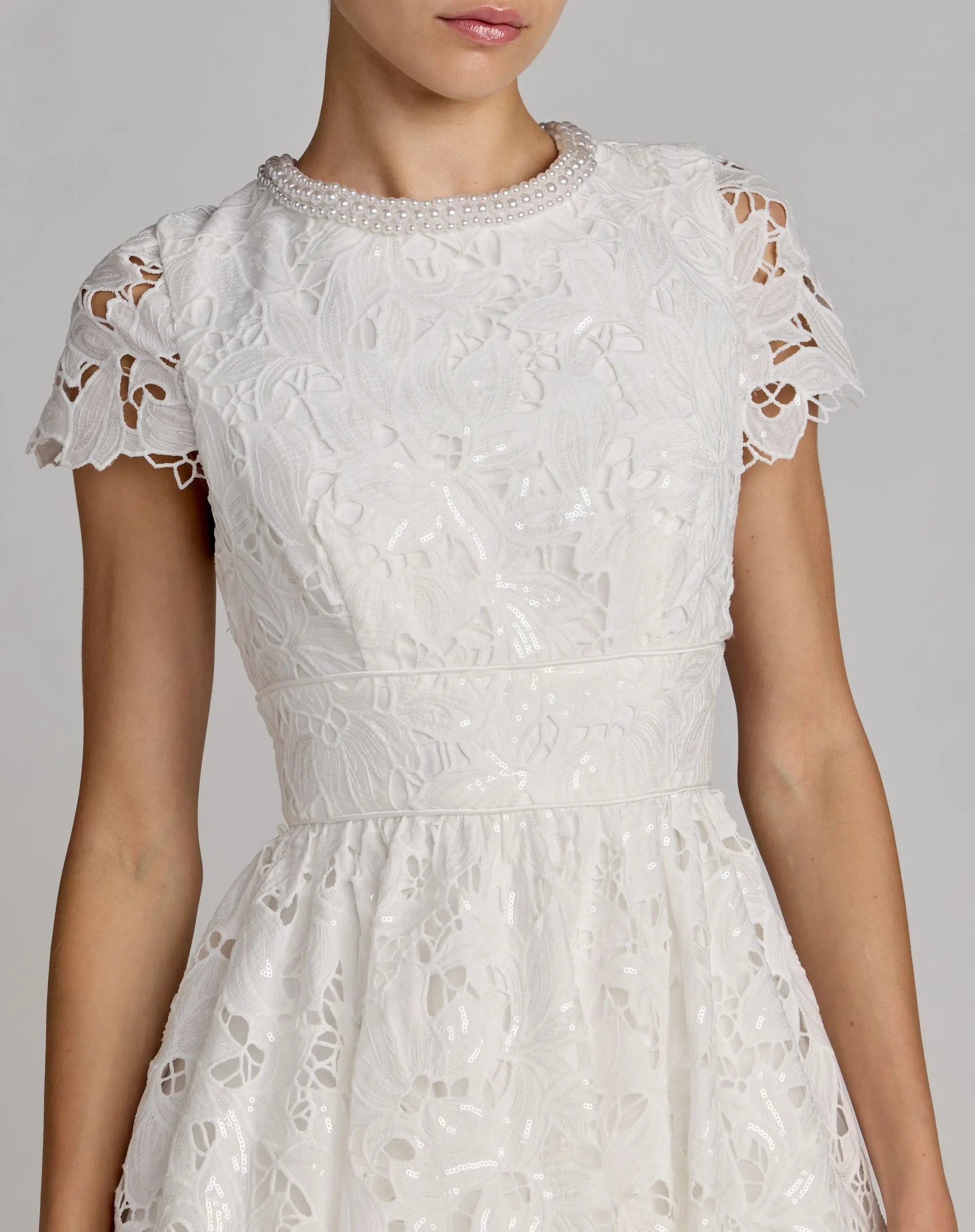 White Embroidered Lace A Line Midi Dress - Image 2