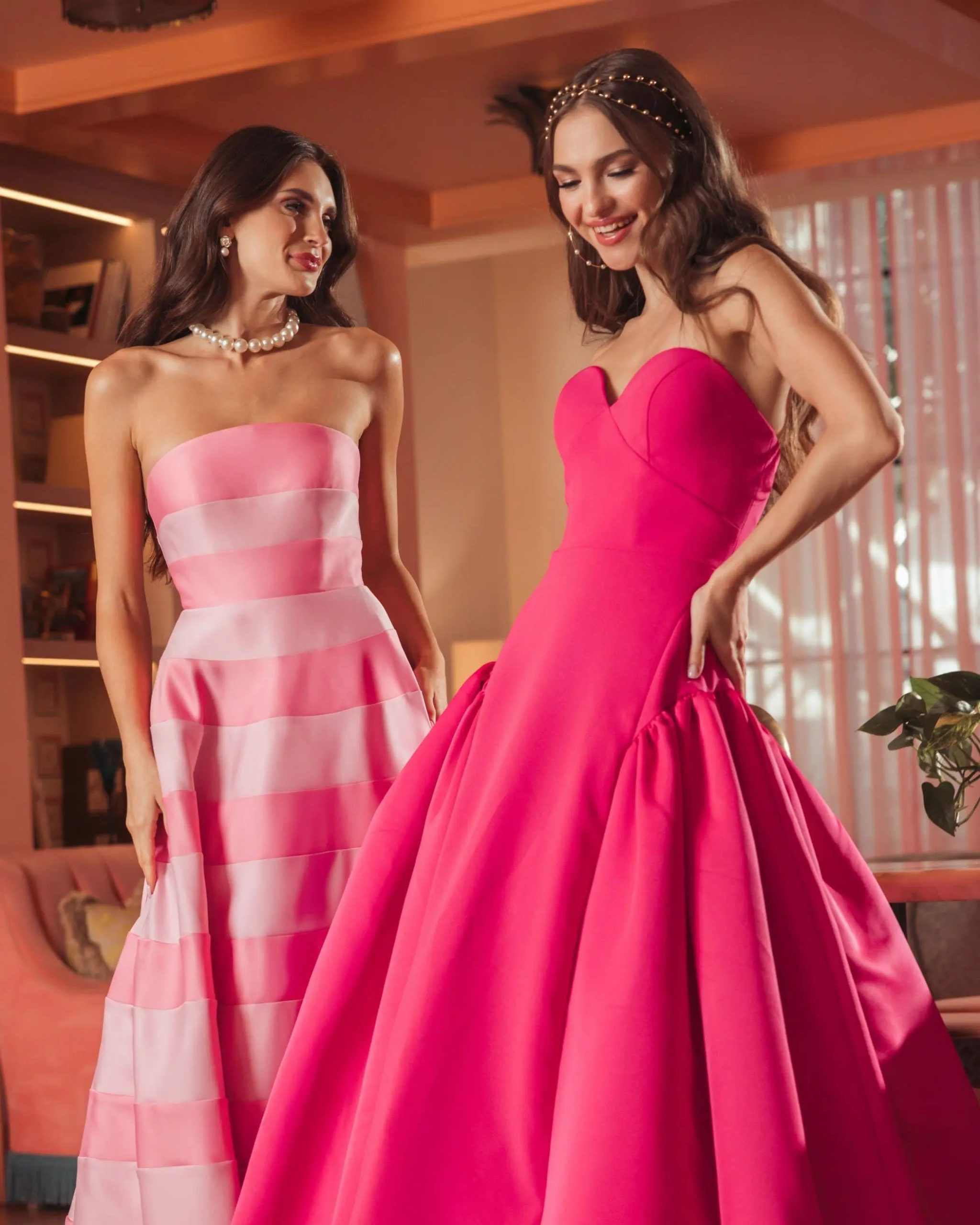 Pink Strapless Crepe Ball Gown With Satin Skirt - Image 6