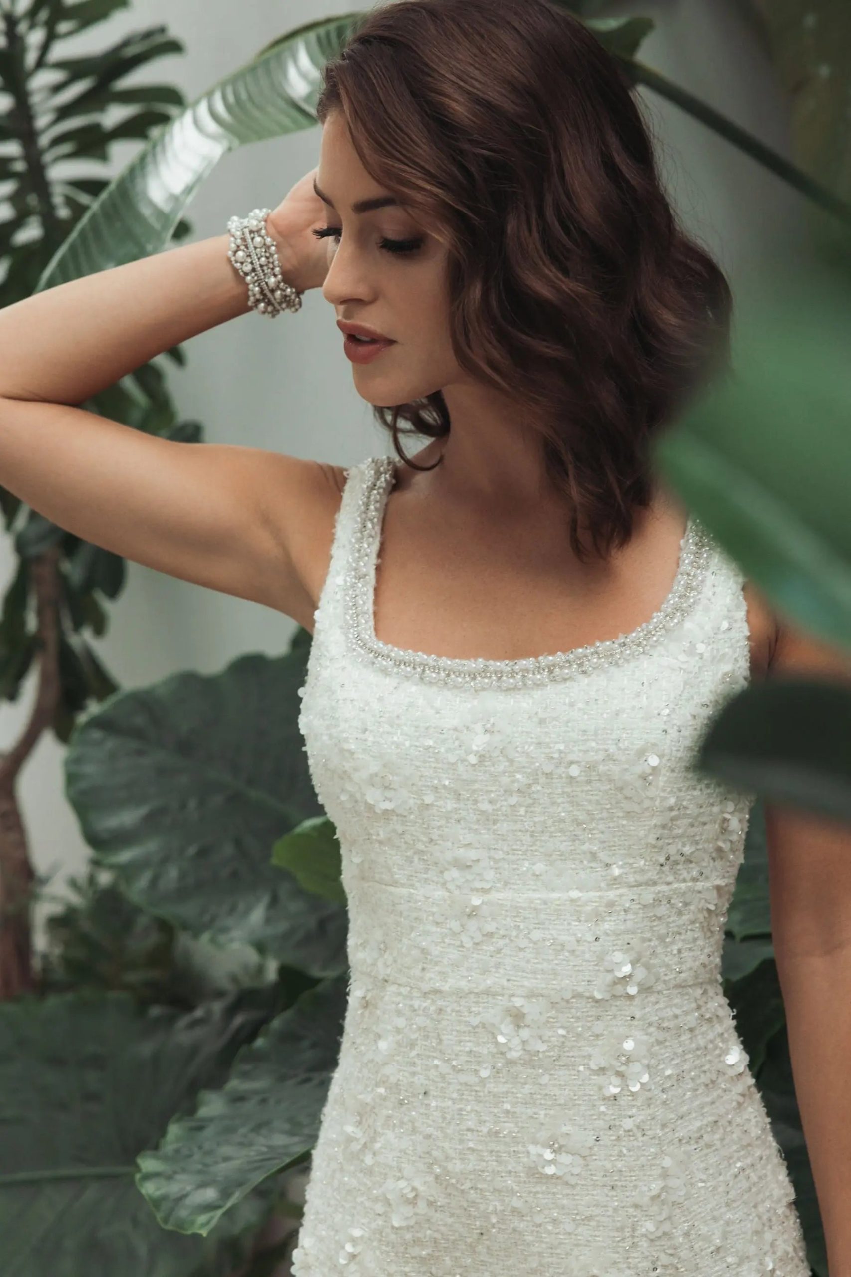 Ivory Embellished Boucle Sleeveless A-Line Midi Dress - Image 5
