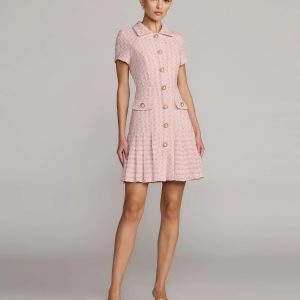 Pink Boucle Button Front Mini Dress