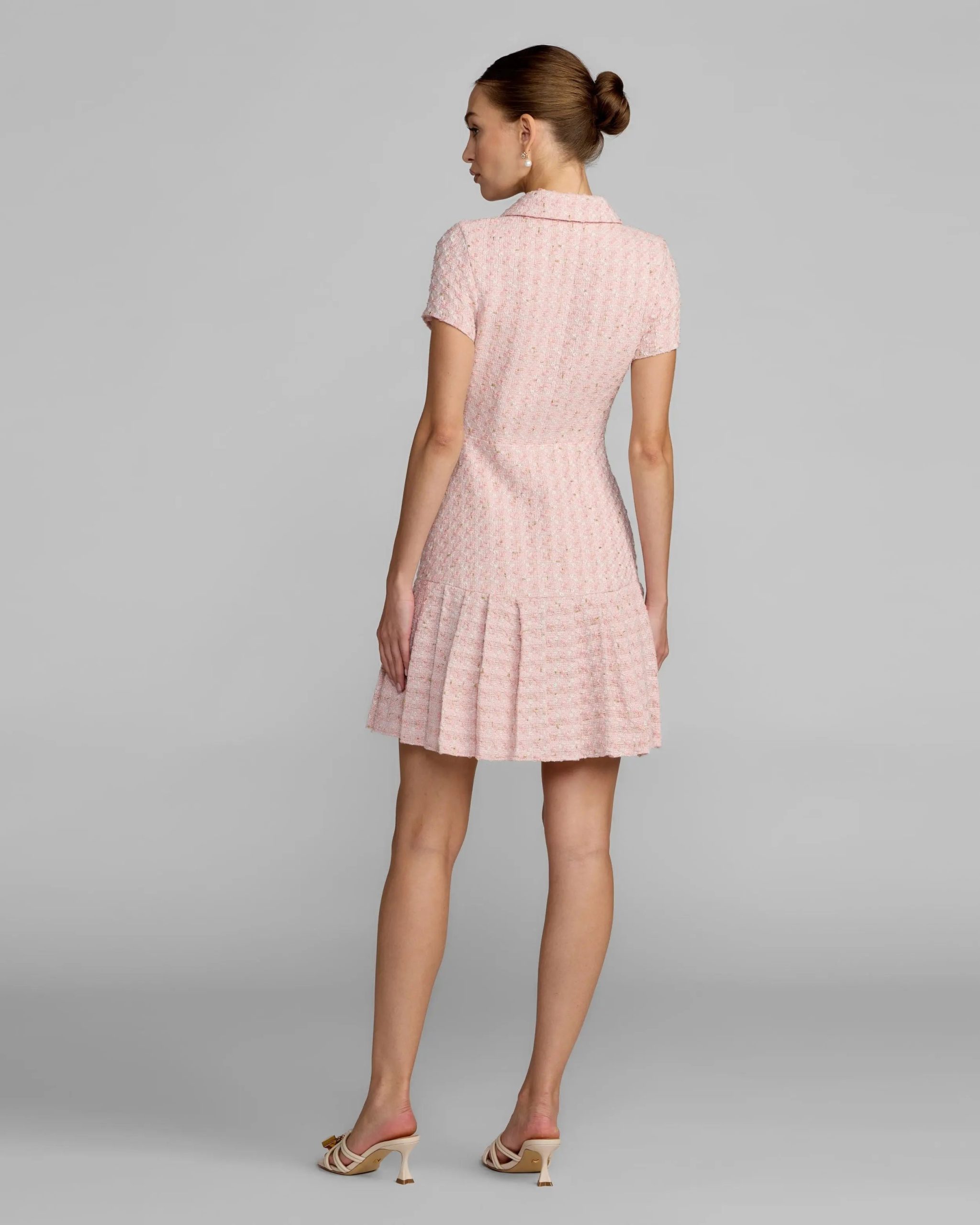 Pink Boucle Button Front Mini Dress - Image 4