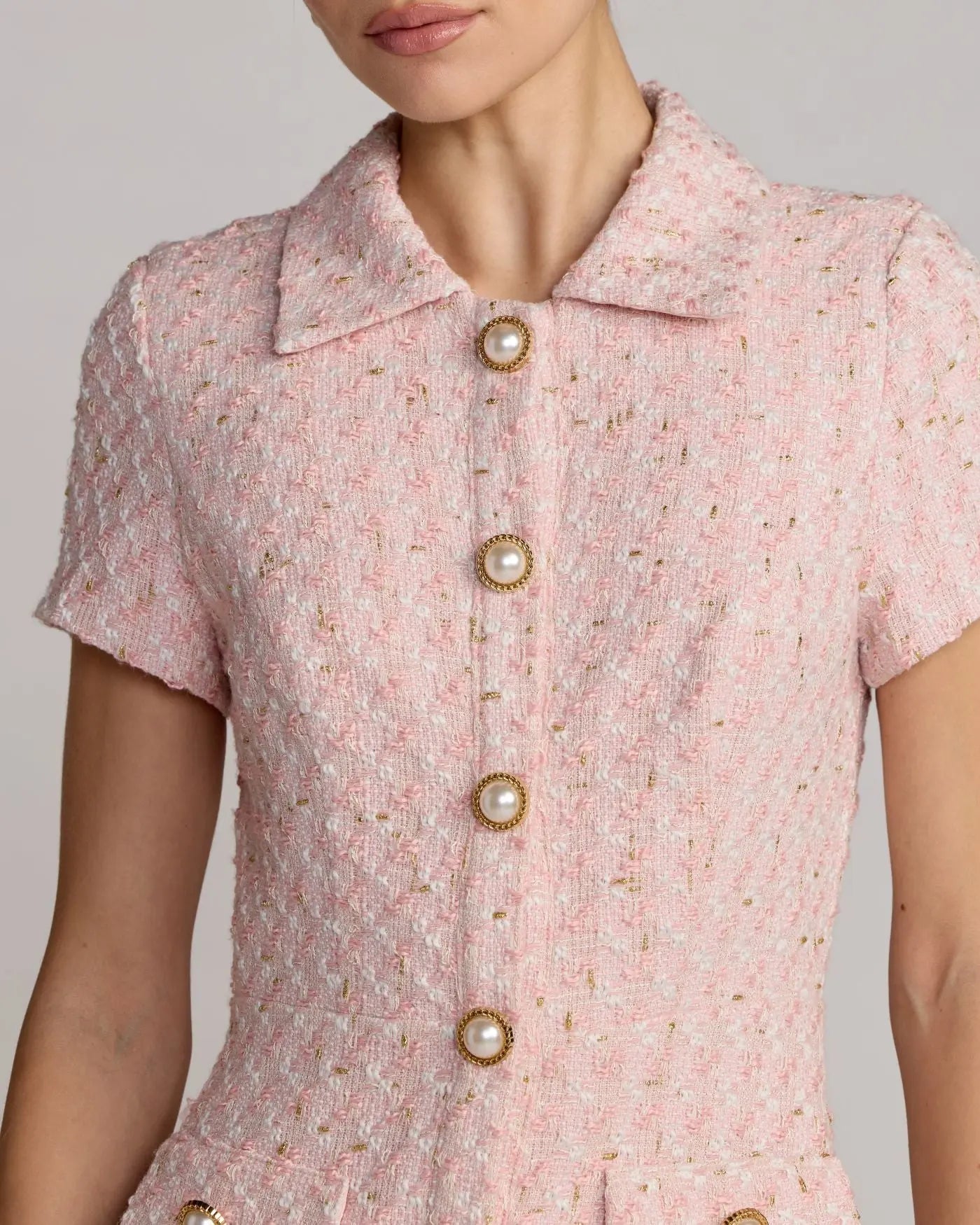 Pink Boucle Button Front Mini Dress - Image 2