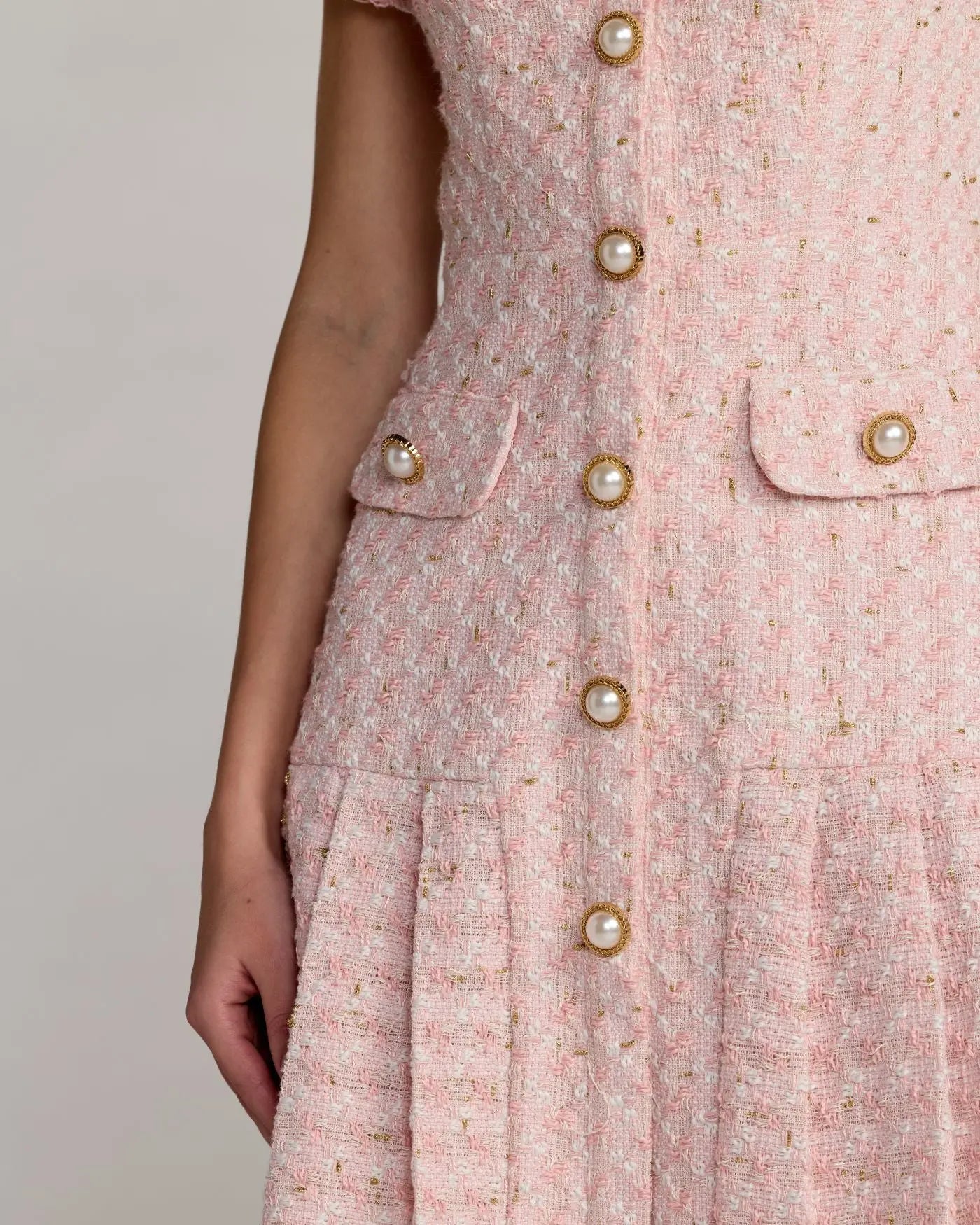 Pink Boucle Button Front Mini Dress - Image 3