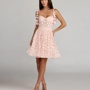 Pink Sleeveless Sweetheart Neck Floral Mini Dress